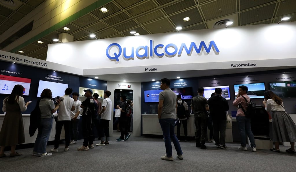 Sanctions banning ZTE from using US-produced components meant it could no longer buy parts from Qualcomm (pictured: a Qualcomm booth at the World IT Show 2018 in South Korea on Wednesday), effectively shutting down almost all its operations. Photo: Bloomberg
