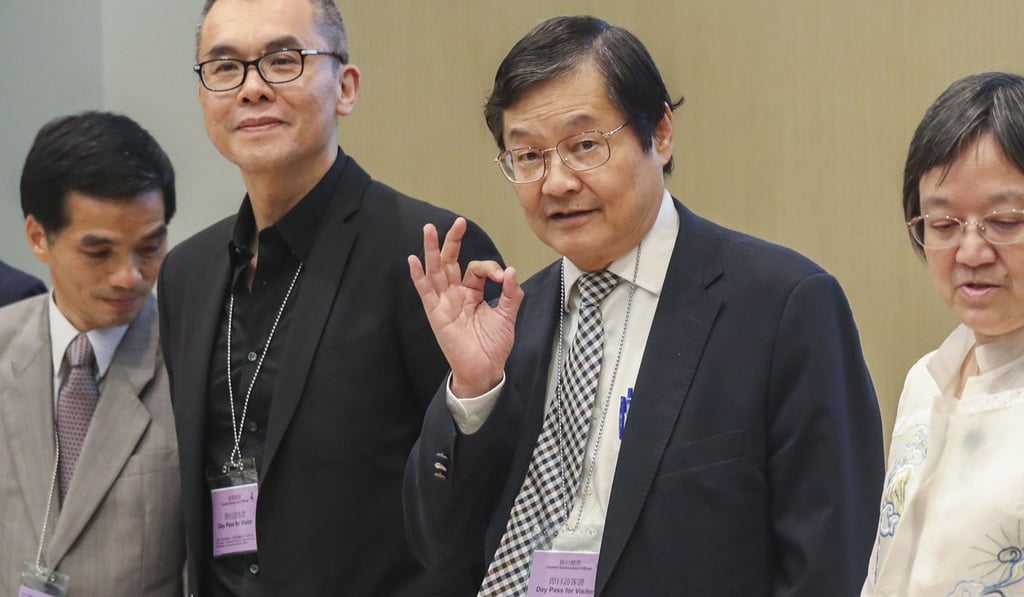 (From left) Professor Fok Ping-kwan, Professor Mak King-sang, Professor Leung Yuen-sang and deputy secretary for education Hong Chan Tsui-wah hold a press briefing on the revised curriculum framework. Photo: K.Y. Cheng