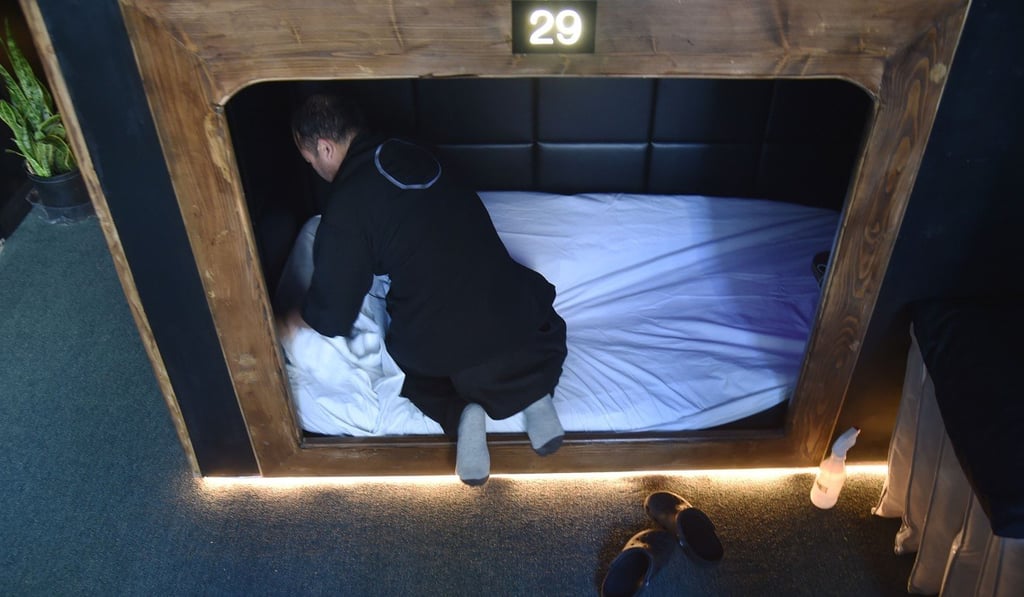 A wooden sleep cabin at Nap York is readied for the next customer. Photo: AFP A wooden sleep cabin at Nap York is readied for the next customer. Photo: AFP