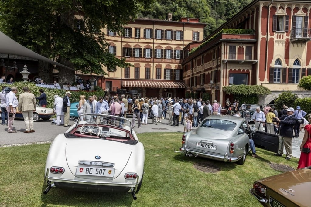 A 1958 BMW 507 (left) and a 1964 Aston Martin DB5 carrying the ‘JB007’ number plate at the classic car show Concorso d’Eleganza Villa d’Este at Lake Como, Italy. American singer Elvis Presley drove a similar white BMW in the 1950s. Photo: Bloomberg