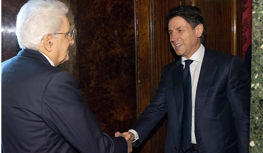 The Italian President's office said Italy's premier-designate Giuseppe Conte (right) has given back the mandate he got from President Sergio Mattarella (left) to lead the government. Photo: EPA