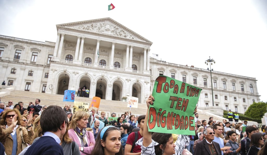 A demonstration against euthanasia in front of the Portuguese parliament in Lisbon, Portugal on Tuesday. Photo: EPA-EFE