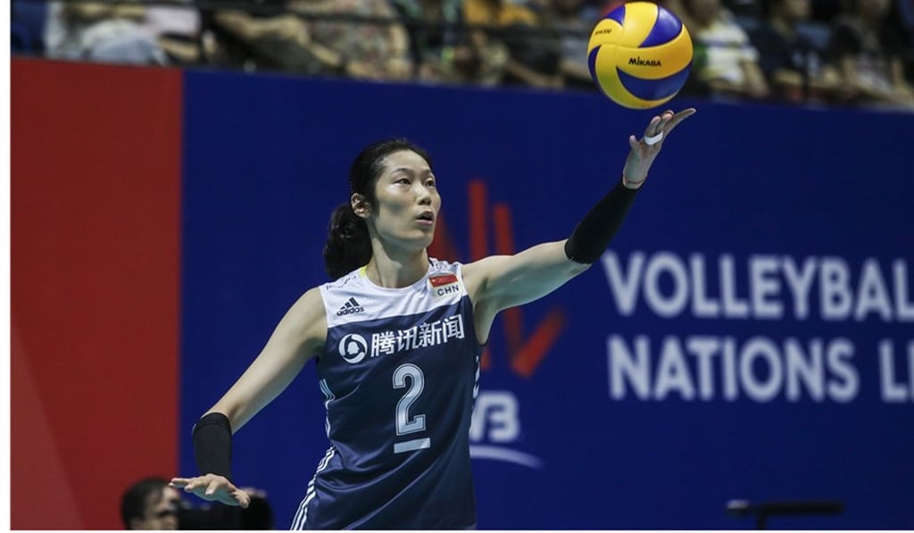 China captain Zhu Ting serves against the Italians. China captain Zhu Ting serves against the Italians.