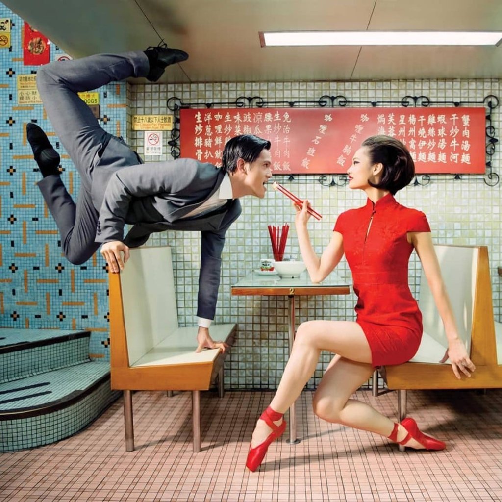 Hong Kong Ballet’s Garry Corpuz and Wang Qingxin photographed inside a typical Hong Kong-style restaurant. Photo: Dean Alexander/Hong Kong Ballet/courtesy of Instagram