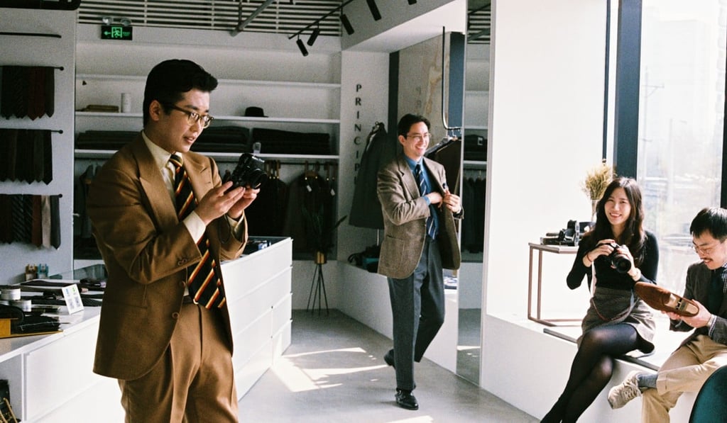 Justin Kwan (centre) and Chad Park (left) from B&Tailor, a Korean bespoke outfitter for which Principle M hosts trunk shows every three months.