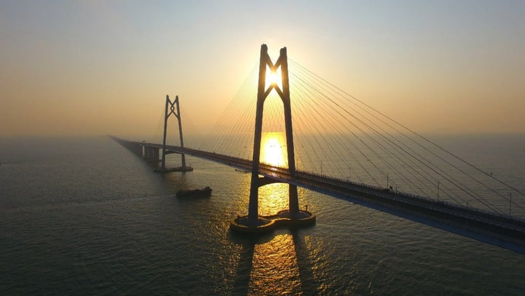 The world’s longest sea bridge, the 55km Hong Kong-Zhuhai-Macau link, is expected to open to traffic later this year. It is a clear symbol of Beijing’s ambition to turn southern China into a global science and technology hub. Photo: Xinhua The world’s longest sea bridge, the 55km Hong Kong-Zhuhai-Macau link, is expected to open to traffic later this year. It is a clear symbol of Beijing’s ambition to turn southern China into a global science and technology hub. Photo: Xinhua