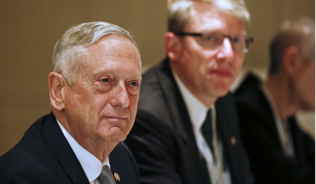 US Defence Secretary Jim Mattis (left) looks on during a bilateral meeting with South Korean defence minister Song Young-moo at the summit on Saturday. Photo: AP US Defence Secretary Jim Mattis (left) looks on during a bilateral meeting with South Korean defence minister Song Young-moo at the summit on Saturday. Photo: AP