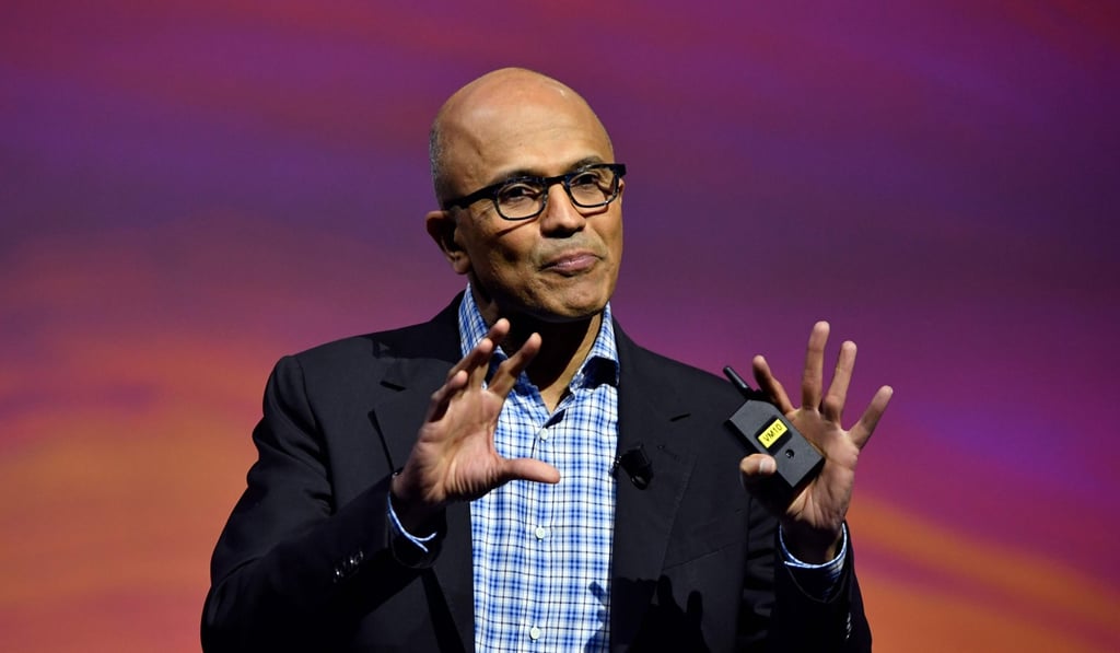 Microsoft’s chief executive officer, Satya Nadella, speaks during a trade fair in Paris on May 24. Photo: AFP Microsoft’s chief executive officer, Satya Nadella, speaks during a trade fair in Paris on May 24. Photo: AFP
