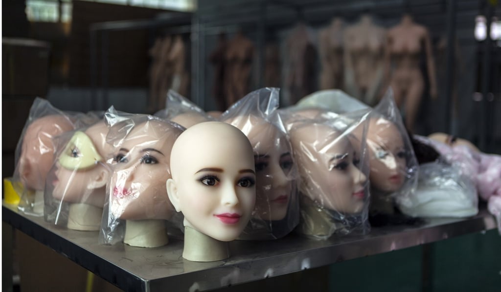 The heads of the “smart” sex dolls, await assembly with bodies at a factory in Dongguan, Guandong Province. Photo: EPA