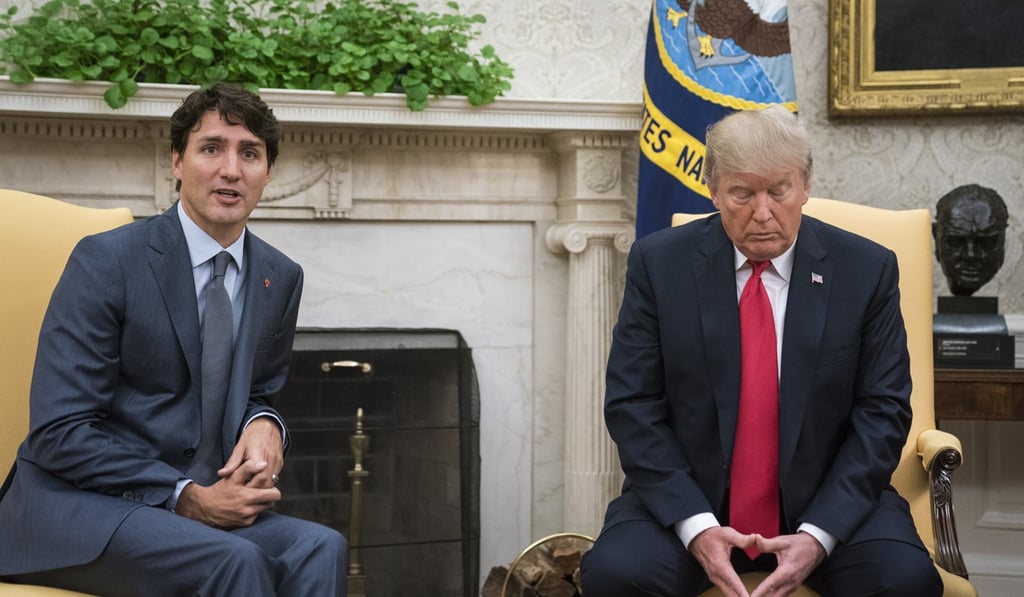 US President Donald Trump (right) meets with Canadian Prime Minister Justin Trudeau in the Oval Office in October 2017. Photo: Washington Post US President Donald Trump (right) meets with Canadian Prime Minister Justin Trudeau in the Oval Office in October 2017. Photo: Washington Post