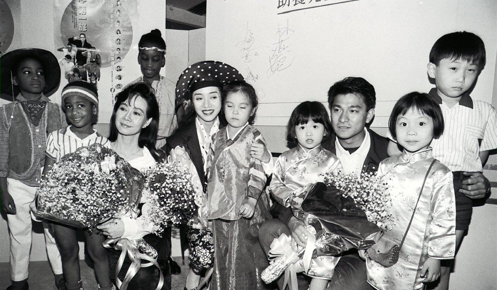 Eunice Lam (left), singer-actress Anita Mui Yim-fong and actor Andy Lau Tak-wah at a press conference to publicise a charity event. Photo: SCMP