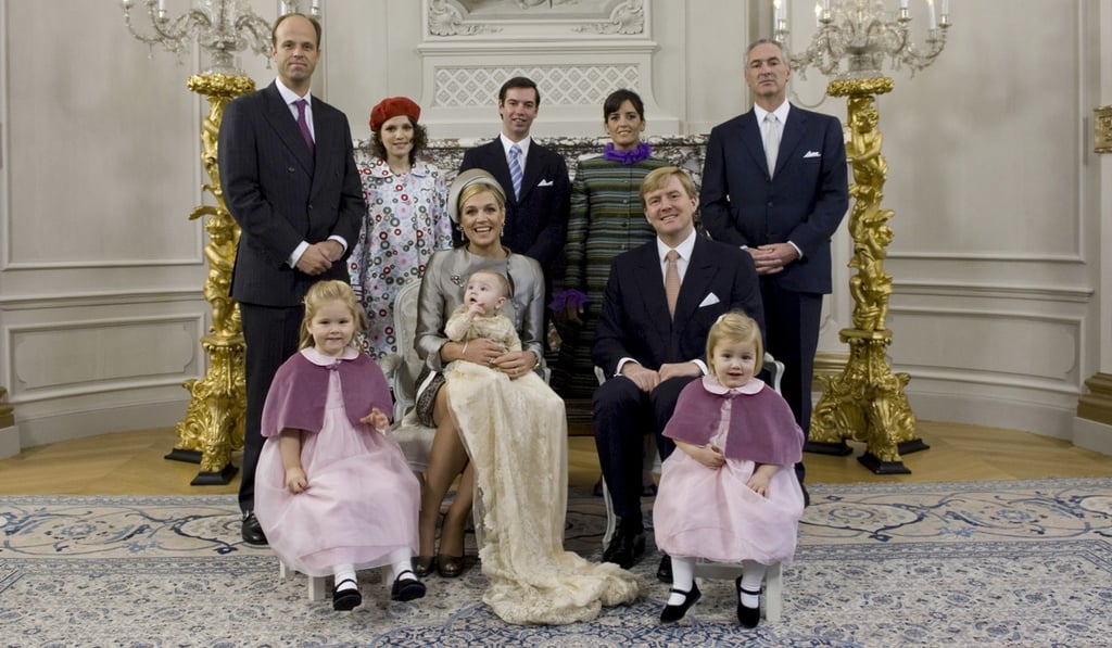 In this October 20, 2007, photo, released by the Secretariat Royal House Division of the Netherlands, Queen Maxima poses with Princess Ariane on her lap, beside King Willem-Alexander, centre right, and their daughters Princess of Orange Catharina-Amalia, bottom left, and Princess Alexia, bottom right, on the top row from left, Tijo Baron Collot d'Escury, the queen's sister Ines Zorreguieta, Hereditary Grand Duke Guillaume of Luxembourg, Valeria Delger and Antoine Friling, in a family picture taken upon the baptism Princess Ariane. Photo: AP In this October 20, 2007, photo, released by the Secretariat Royal House Division of the Netherlands, Queen Maxima poses with Princess Ariane on her lap, beside King Willem-Alexander, centre right, and their daughters Princess of Orange Catharina-Amalia, bottom left, and Princess Alexia, bottom right, on the top row from left, Tijo Baron Collot d'Escury, the queen's sister Ines Zorreguieta, Hereditary Grand Duke Guillaume of Luxembourg, Valeria Delger and Antoine Friling, in a family picture taken upon the baptism Princess Ariane. Photo: AP
