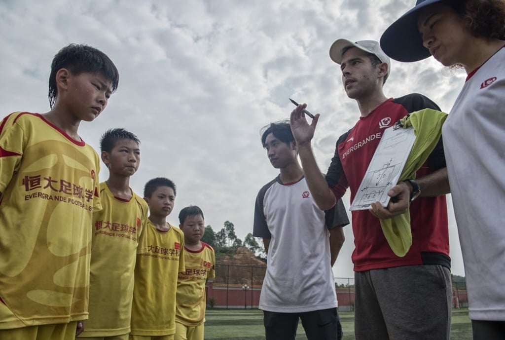 Ibon Labaien instructs students at the Evergrande Football School. Picture: Zigor Aldama