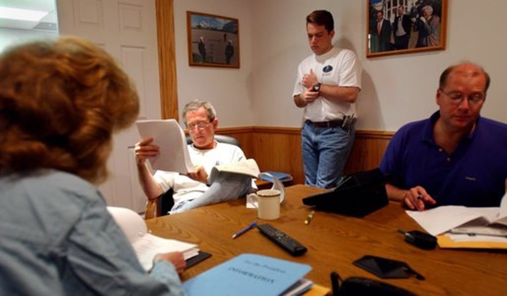 Hagin is seen on the right in August 2002, with then-US President George W. Bush at the Bush Ranch in Crawford, Texas. Photo: Eric Draper/White House