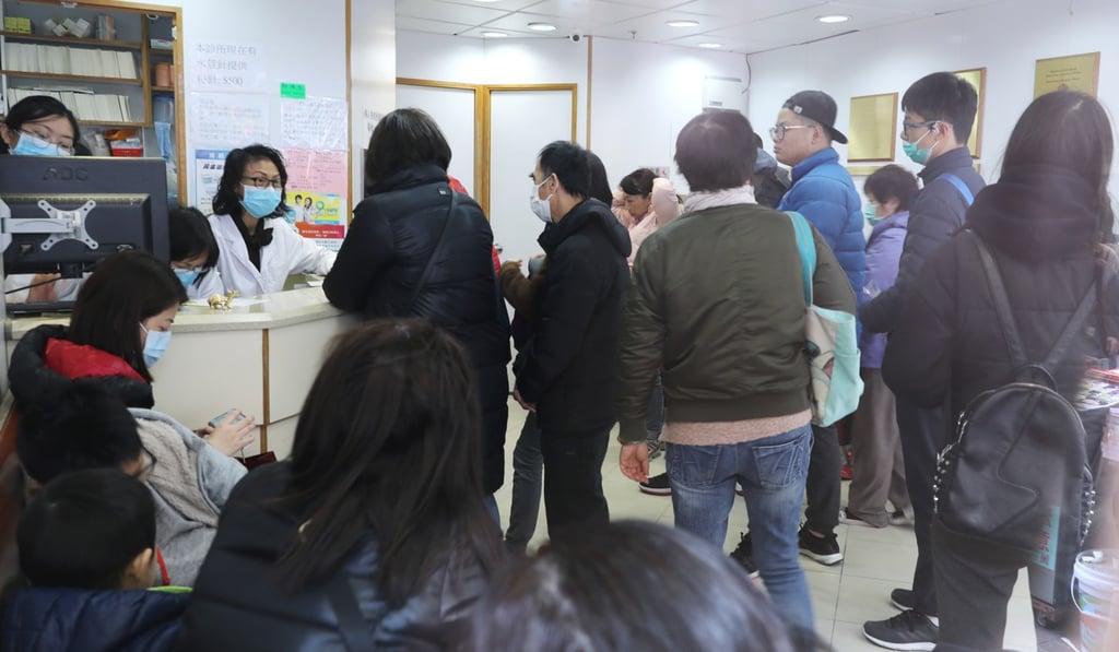 Crowds at a clinic in Mong Kok amid a flu outbreak in February. Photo: Sam Tsang
