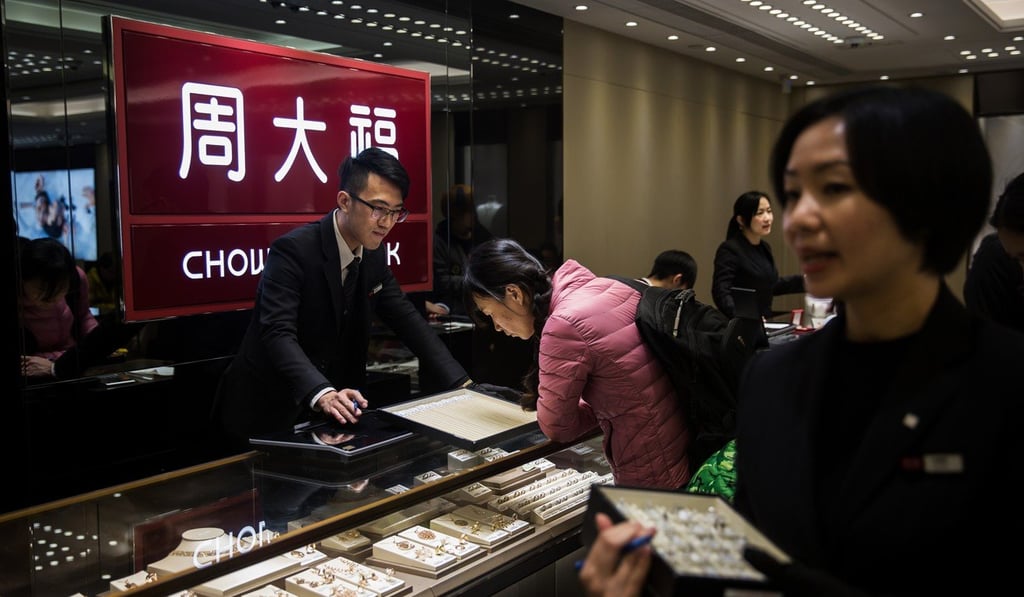 A Chow Tai Fook Jewellery store in Hong Kong. The company said it expected to open more than 300 stores in mainland China, Hong Kong and Macau this financial year. Photo: Bloomberg