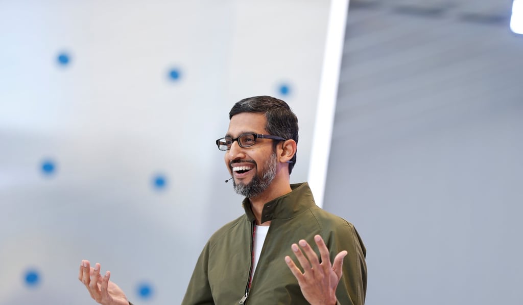 Google CEO Sundar Pichai speaks on stage during the annual Google I/O developers conference. Photo: Reuters