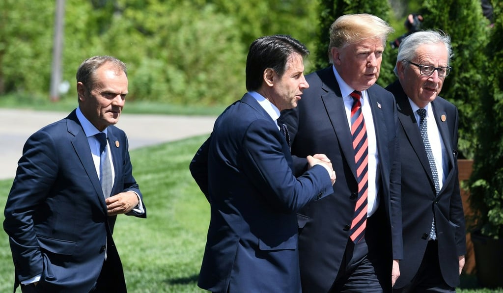 Left to right: President of the European Council Donald Tusk, Italian Prime Minister Giuseppe Conte, US President Donald Trump and the President of the European Commission Jean-Claude Juncker, seen on Friday. Photo: AFP Left to right: President of the European Council Donald Tusk, Italian Prime Minister Giuseppe Conte, US President Donald Trump and the President of the European Commission Jean-Claude Juncker, seen on Friday. Photo: AFP