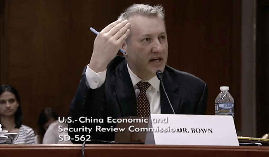 Chad Bown, a senior fellow at the Peterson Institute for International Economics, testifying on Friday in Washington. Image: uscc.gov
