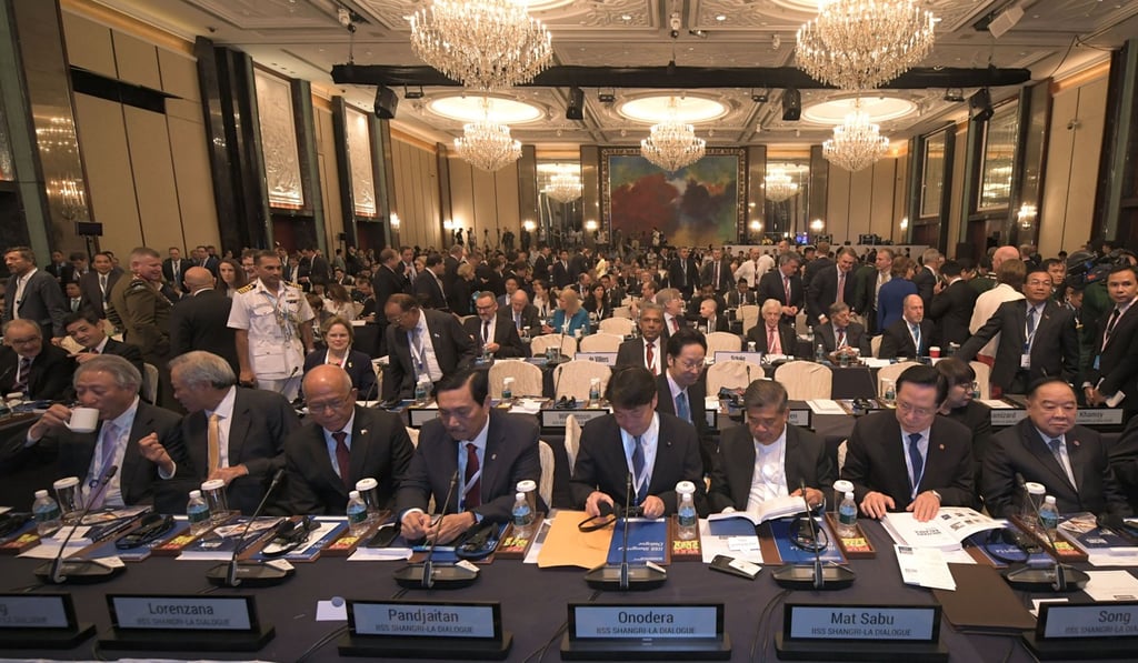 Delegates attend a plenary session at the Shangri-La Dialogue. Photo: Xinhua Delegates attend a plenary session at the Shangri-La Dialogue. Photo: Xinhua
