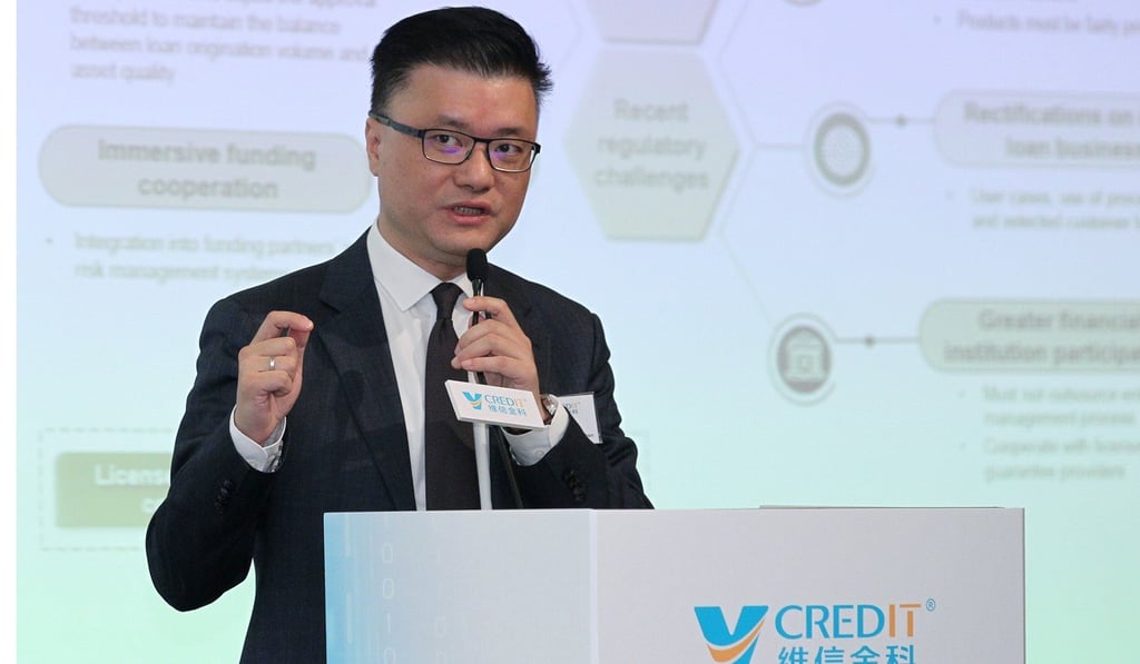 Stephen Liu Sai-wang, founder of VCredit, at a media conference this month. Photo: Roy Issa
