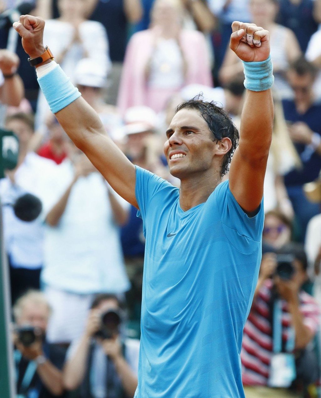 Spain’s Rafael Nadal raises his hands to celebrate his victory over Dominic Thiem of Austria in the French Open men’s singles final on Sunday. Photo: Kyodo Spain’s Rafael Nadal raises his hands to celebrate his victory over Dominic Thiem of Austria in the French Open men’s singles final on Sunday. Photo: Kyodo