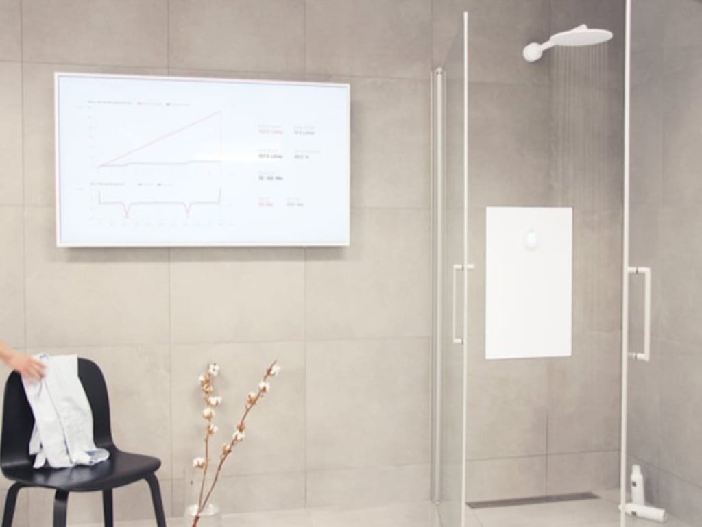 Orbital Systems’ shower uses far less water than a typical shower. Photo: Orbital Systems