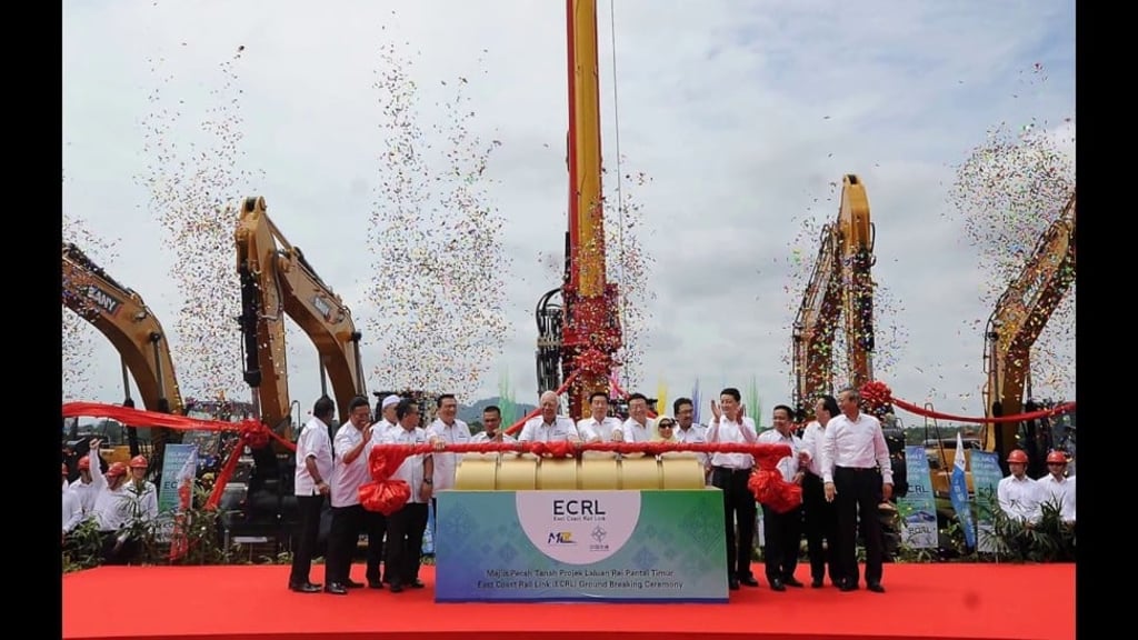 Malaysia’s then prime minister Najib Razak launching the ECRL project in Kuantan, Malaysia on 9, August, 2017. The ECRL will cut travel time between the east and west coast of Peninsular Malaysia from 12 hours average, to a mere four hours. Photo: SCMP/Handout