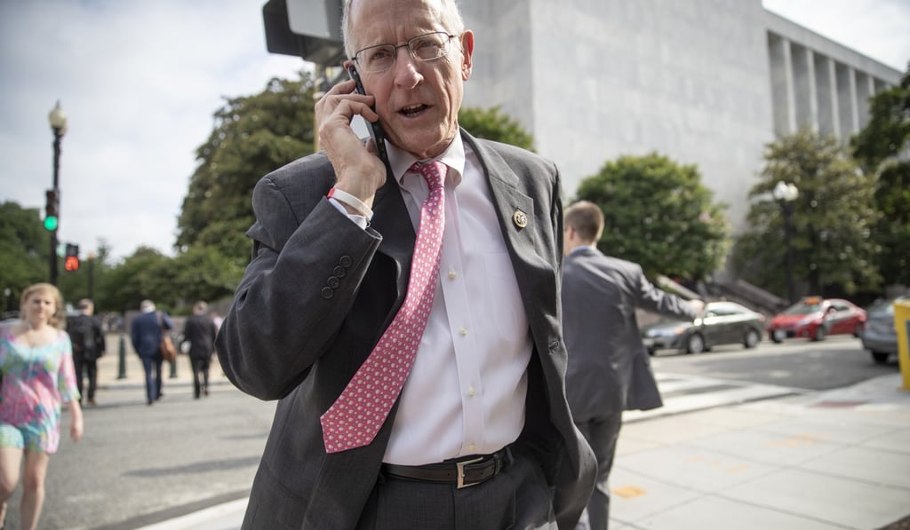 Representative Mike Conaway, a Texas Republican, heading to a closed-door party meeting on Capitol Hill about two immigration bills on Wednesday. Photo: AP