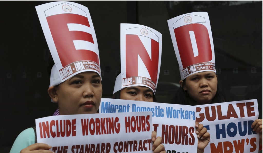 The workers urged the government to stipulate in employment contracts the provision of an 11-hour uninterrupted rest in between two consecutive working days. Photo: Felix Wong