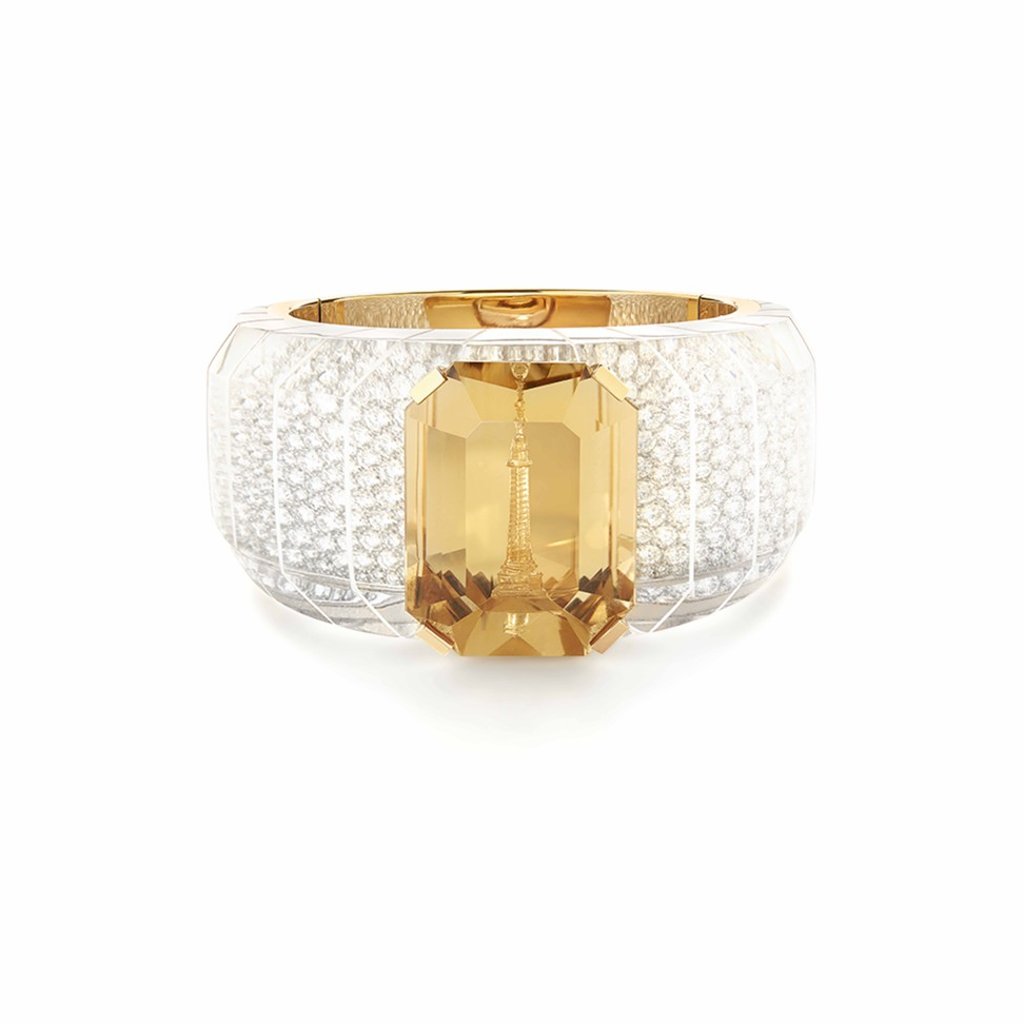 Boucheron. Set with a 94.15ct of beryls and rock crystals, the luxurious Vendôme Chromatique bracelet makes a dramatic statement, HK$2.5 million