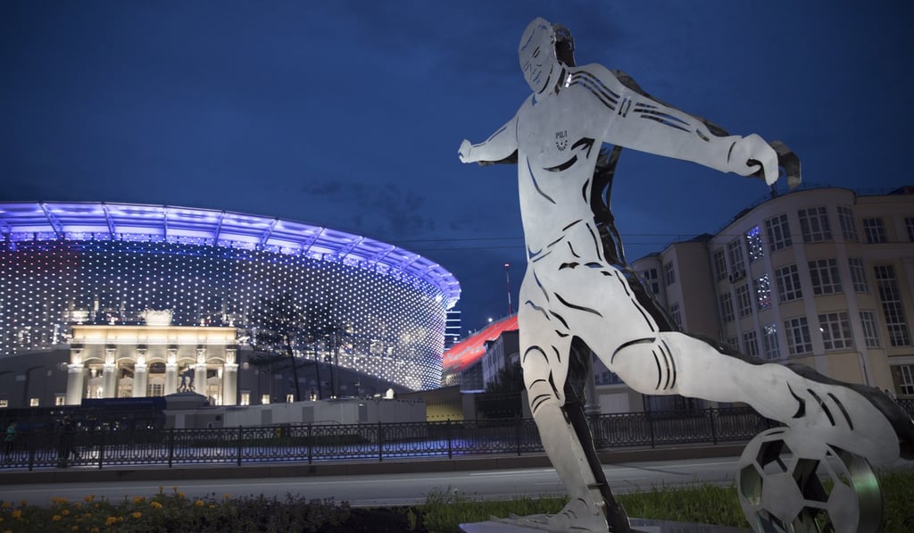 A statue in front of the Central Stadium in Ekaterinburg. Photo: EPA