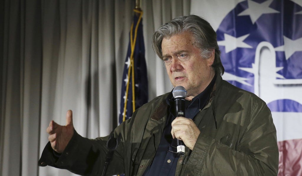 In this November 9, 2017, file photo, Steve Bannon speaks during an event in Manchester, New Hampshire. Photo: AP In this November 9, 2017, file photo, Steve Bannon speaks during an event in Manchester, New Hampshire. Photo: AP