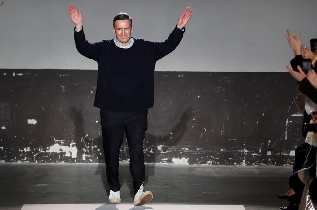Belgian designer Dries Van Noten appears at the end of his autumn/winter 2017-18 women's ready-to-wear collection show during Fashion Week in Paris this year. Photo: Reuters