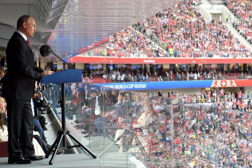 Vladimir Putin delivers a speech during the opening ceremony. Photo: EPA