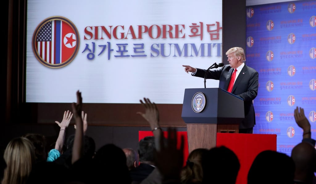 US President Donald Trump during a press conference in Singapore. Photo: Xinhua