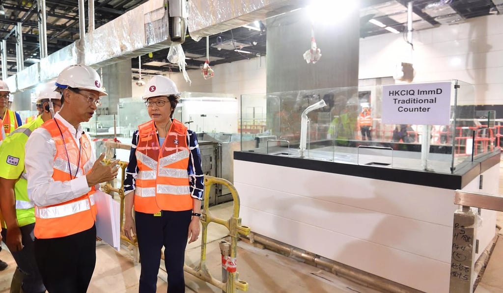 Hong Kong’s chief executive Carrie Lam Cheng Yuet-ngor visits the rail construction site. Photo: Facebook