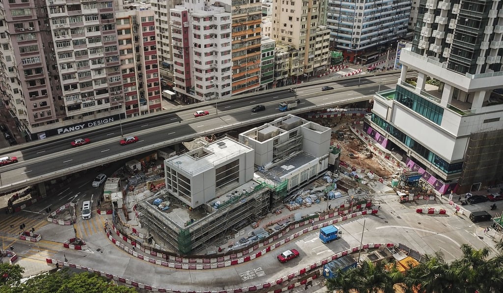 An aerial view of To Kwa Wan station, which is under construction for the rail line. Photo: Roy Issa