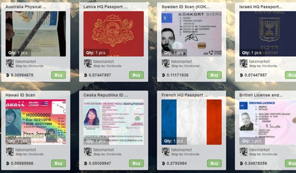 File image of fake passports and IDs for sale on the dark web. Photo: handout