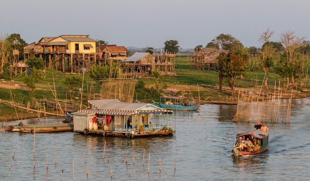 Family living on the Tonle Sap River in Kampong Cham, Cambodia.