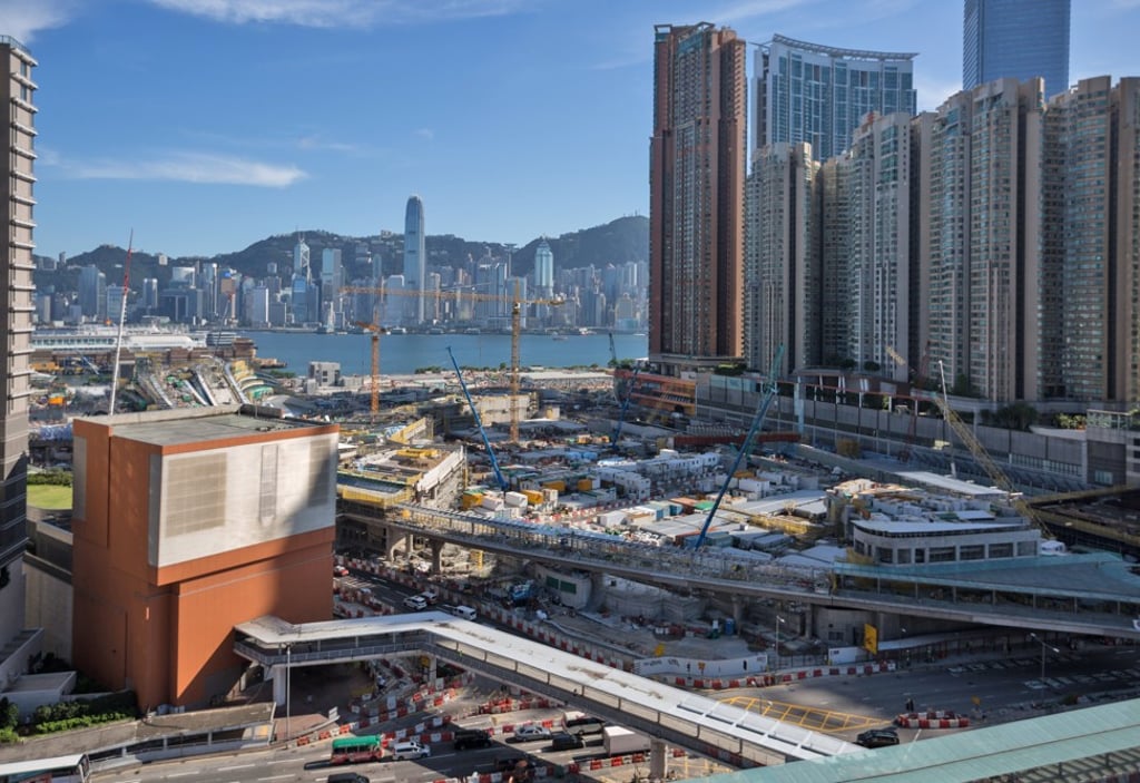 Construction taking place at the West Kowloon terminus of the high-speed rail link in Hong Kong in July last year. Photo: EPA