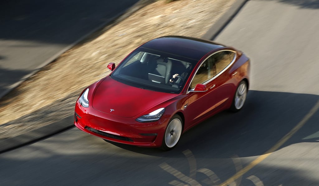Tesla’s Model 3 is taken for a test drive in Elysian Park, California, in January. Photo: Los Angeles Times Tesla’s Model 3 is taken for a test drive in Elysian Park, California, in January. Photo: Los Angeles Times