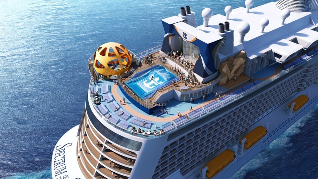 The Royal Caribbean’s Spectrum of the Seas features a Sky Pad where guests can put on a pair of virtual reality goggles and embark on a gravity-defying adventure.
