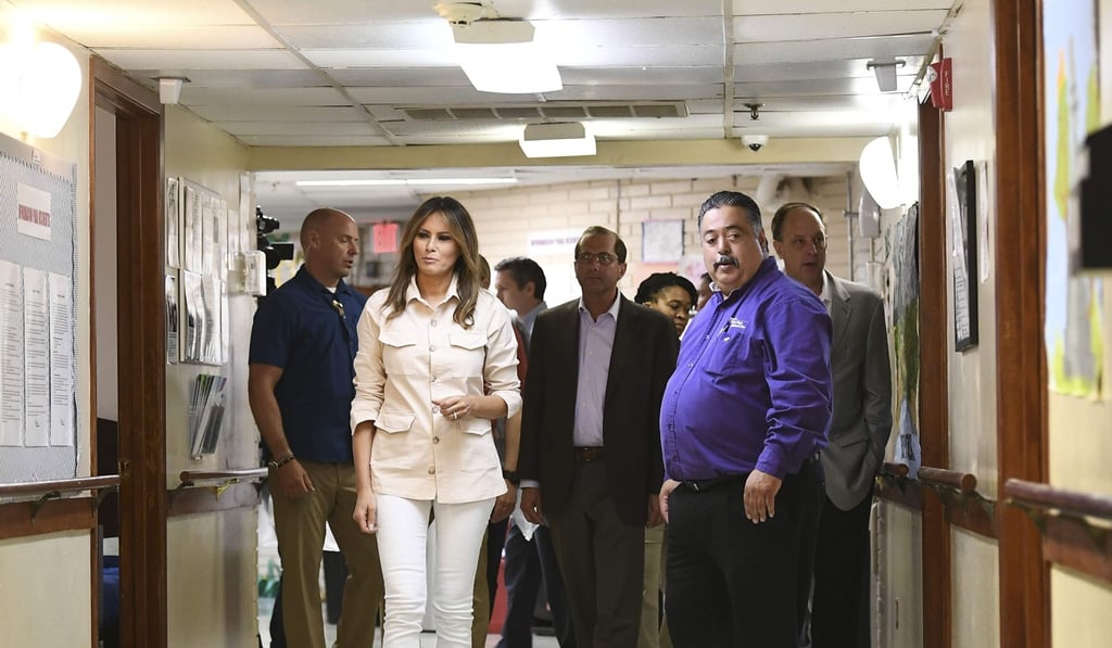 US first lady Melania Trump takes a tour of a detention facility, Upbring New Hope Children’s Centre, on Thursday in McAllen, Texas. Photo: AFP