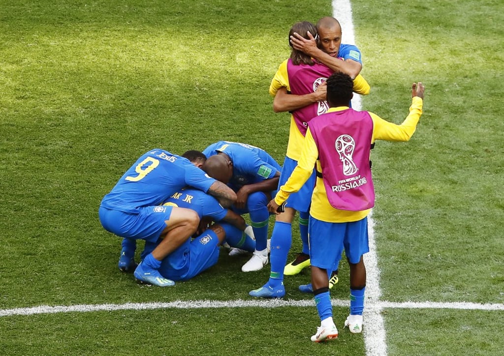 Brazil players celebrate with Neymar after their win against Costa Rica. Photo: EPA Brazil players celebrate with Neymar after their win against Costa Rica. Photo: EPA