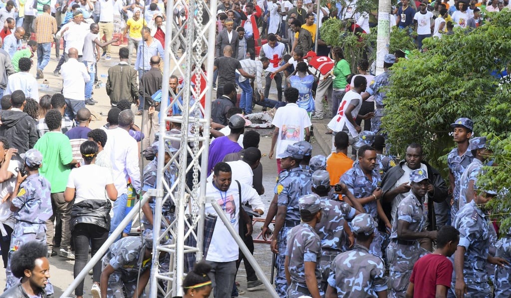 Medics at the scene of the explosion. Photo: EPA