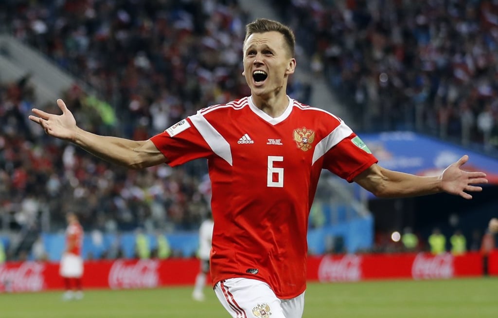 Denis Cheryshev of Russia celebrates making it 2-0 against Egypt. Photo: EPA Denis Cheryshev of Russia celebrates making it 2-0 against Egypt. Photo: EPA