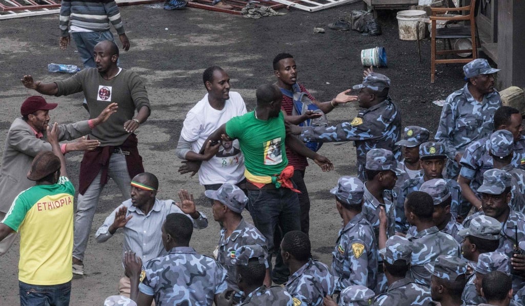 Ethiopians police forces intervene during the rally. Photo: AFP
