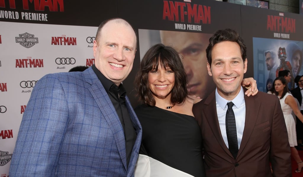 Producer Kevin Feige (left) with Lilly and Rudd. Photo: AFP
