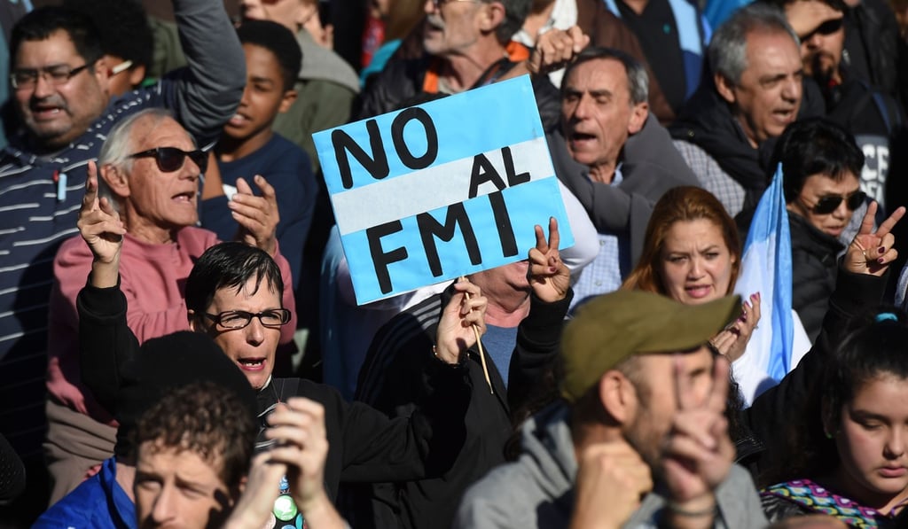 Argentinians demonstrate against the government's negotiations with the International Monetary Fund in Buenos Aires on May 25. Argentina requested a loan earlier in the month after financial turbulence hit the currency of Latin America's third-largest economy. Photo: AFP
